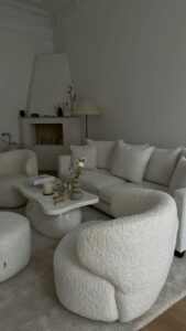 Cozy and stylish living room with modern furniture and neutral tones in Vilnius.